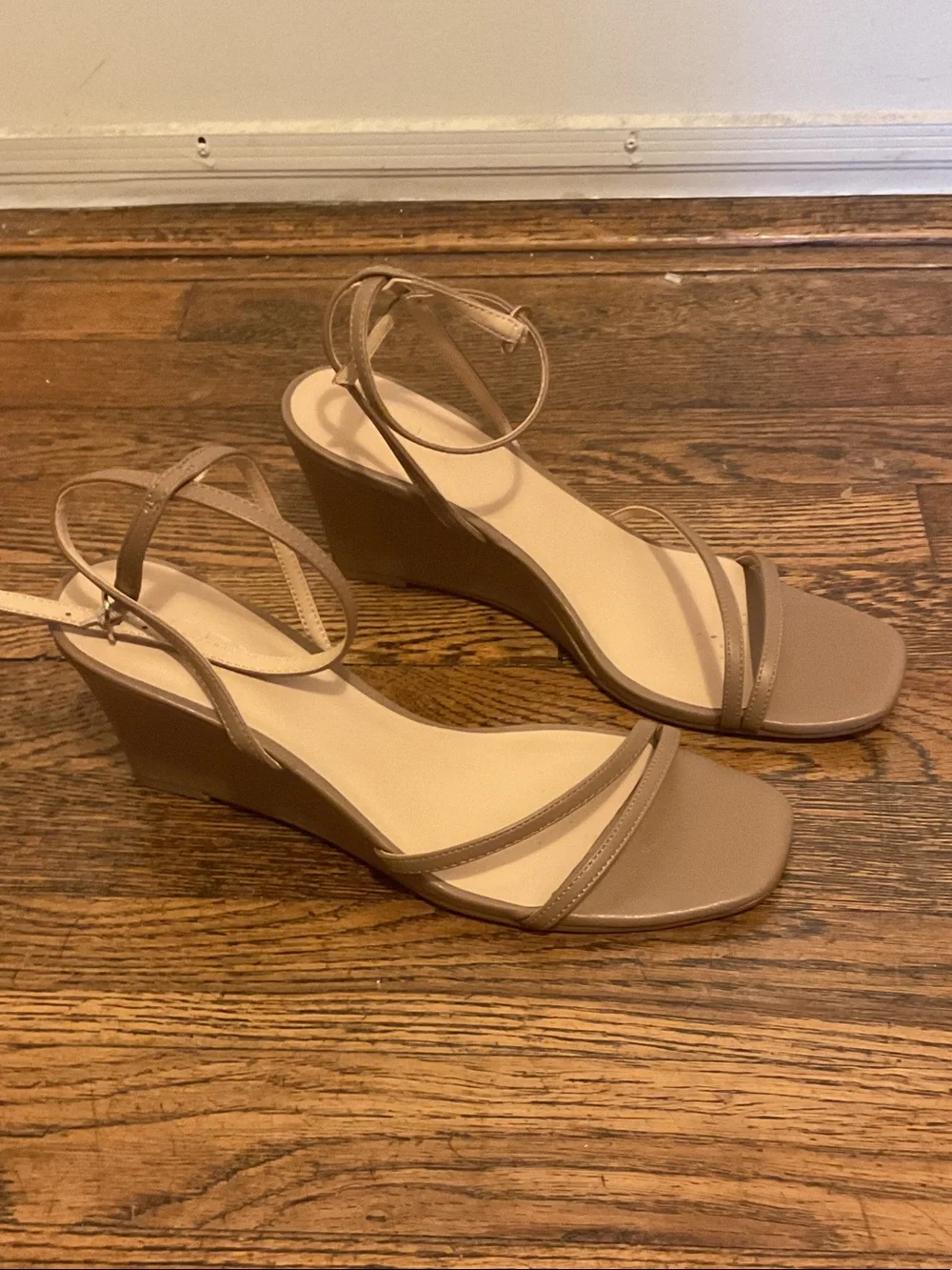 LOFT Taupe Strappy Wedge Sandals with Ankle Strap
